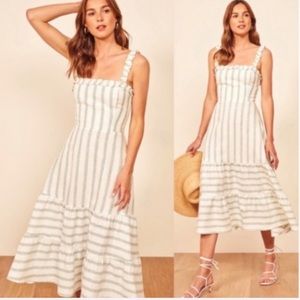Reformation Green and White Dress